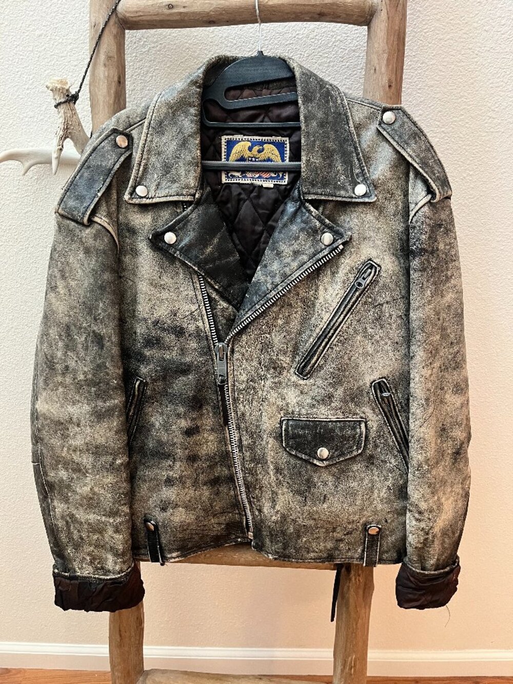 Vintage American Rebel Distressed Leather Motorcycle Biker Jacket Moto USA Eagle